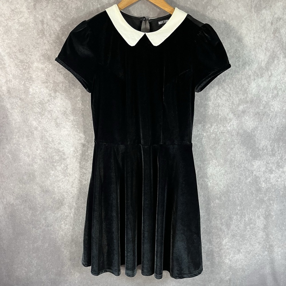 Hot Topic Velvet Skater Dress Womens Small Black Peter Pan Collar Short Sleeve